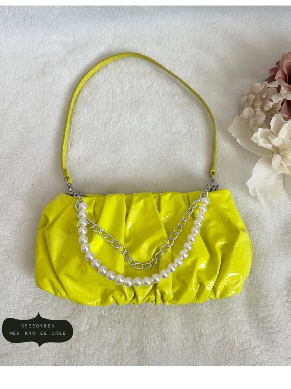 STAUD Bean Ruched Leather Convertible Bag in Citron